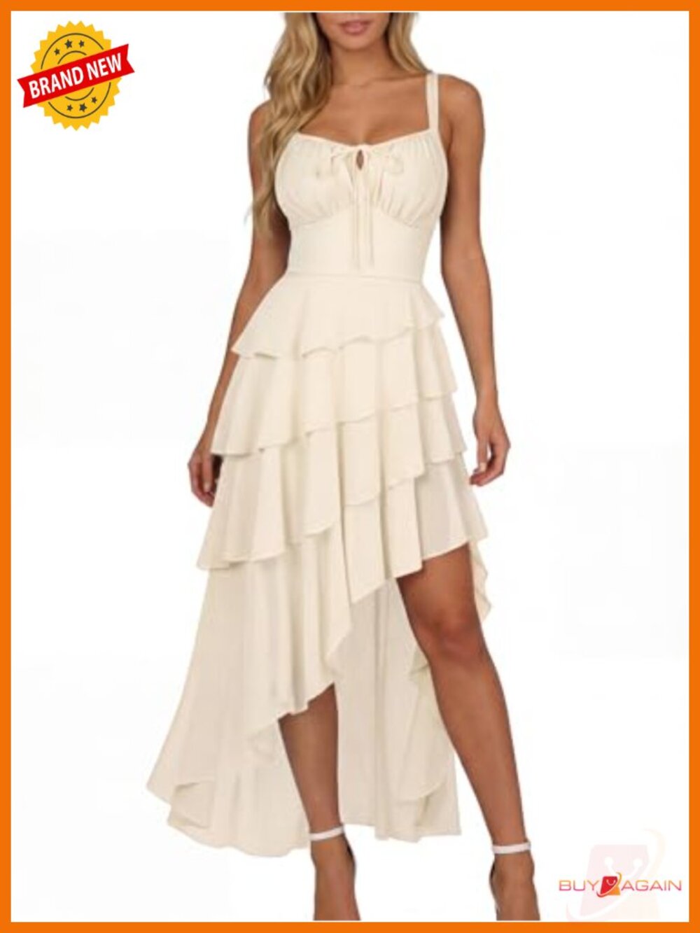 Chiffon High Low Ruffle Tiered Dress with Pockets Sleeveless